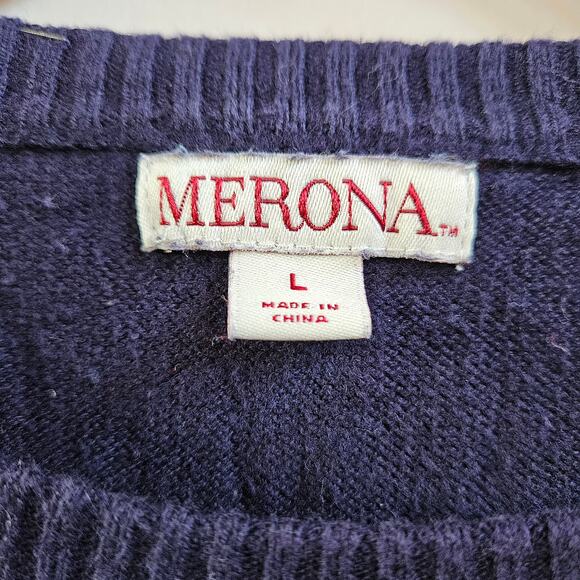 Vintage Merona Women's Knit Sweater Size L Dark Blue Fair Isle Pattern Holiday - Picture 4 of 8